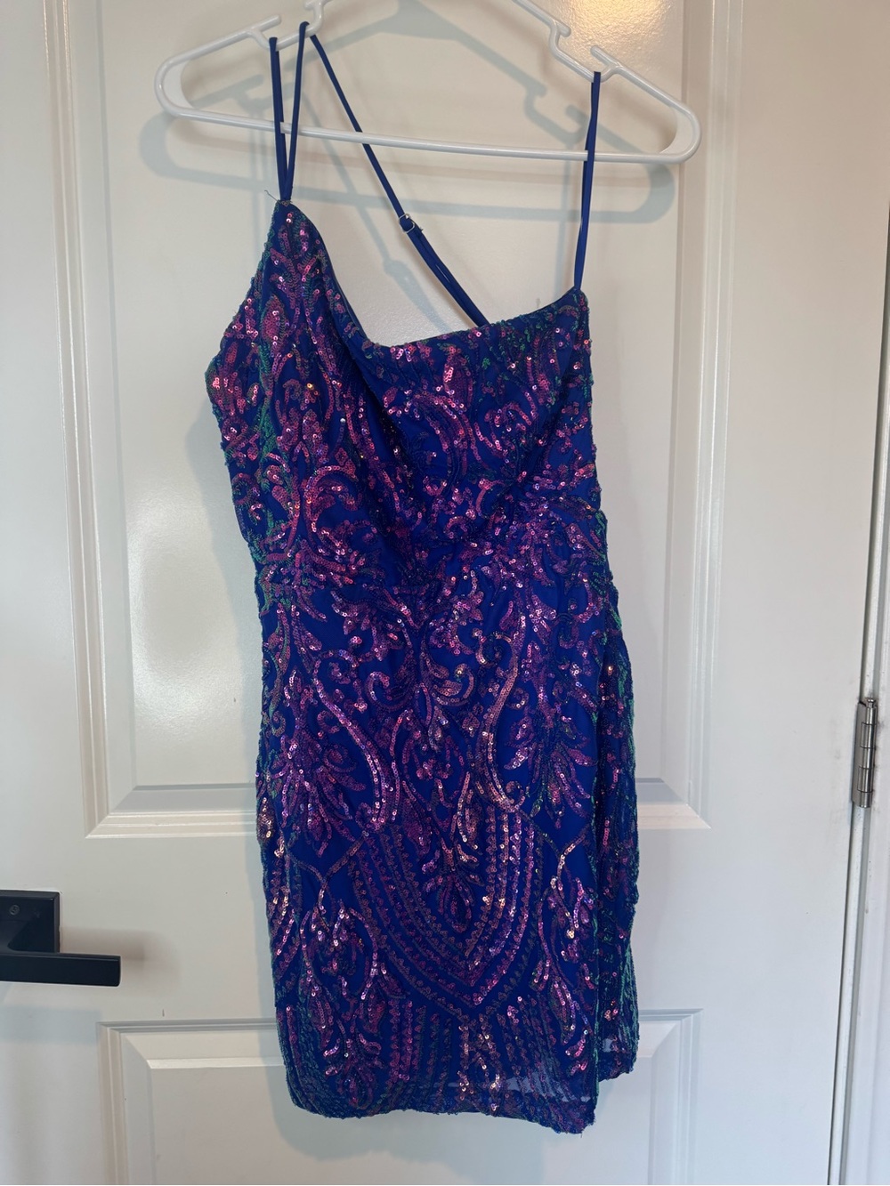 Windsor Blue Sequin Mini Dress with Pink & Green Accents